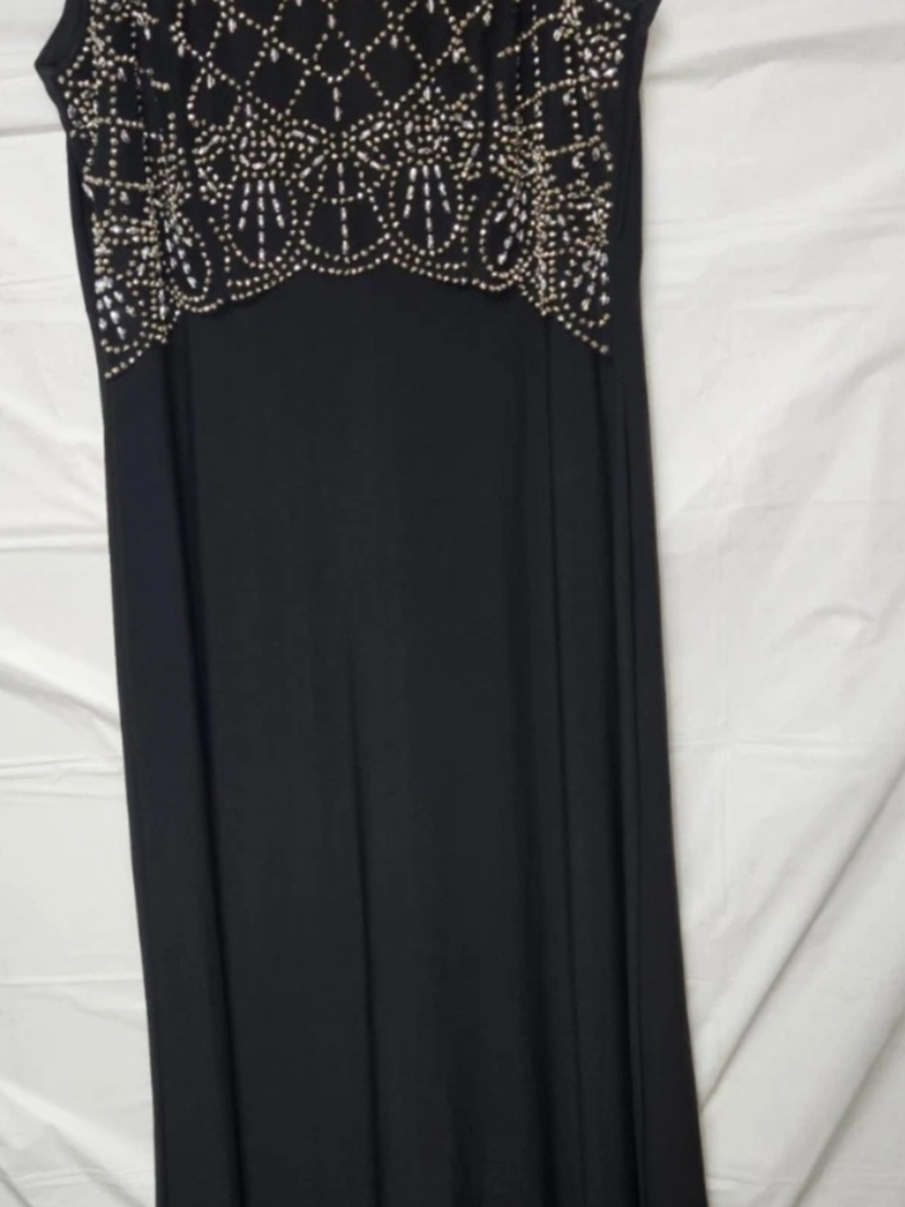 Jackie Jon 55" Black Beaded Evening Dress Size 16 Elegant Formal Gown